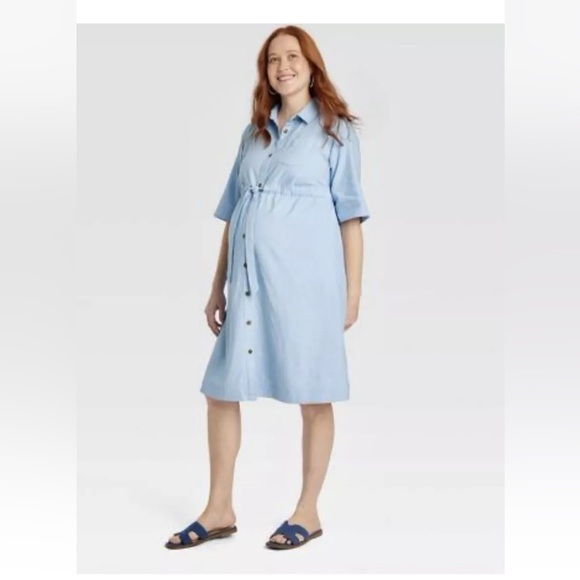Maternity Work Wear Light Blue Maternity Shirt Dress XL - Picture 1 of 4